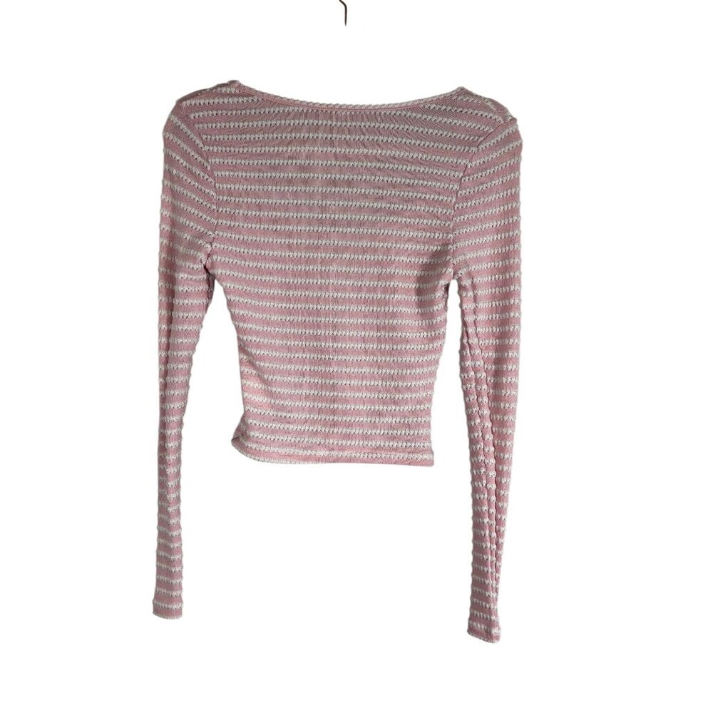 Colorful Knit Sweater Crop Top Pink S Striped Y2K Feminine Festival Concert 80s - Picture 2 of 7